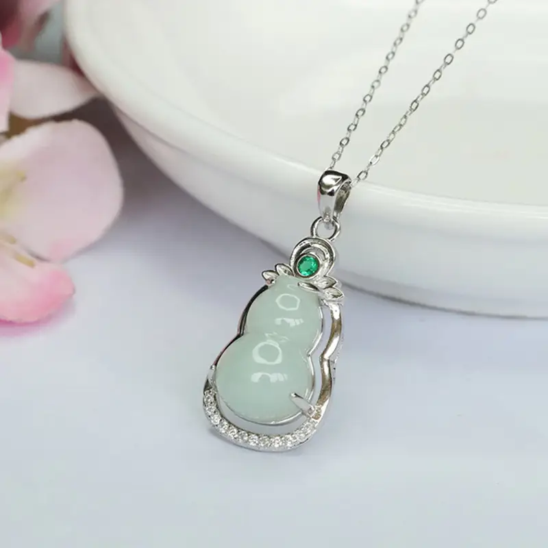 Guan Yu Pendant S925 Silver Natural Jade Gourd Necklace — feature 8