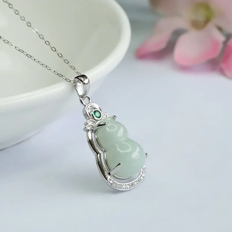 Guan Yu Pendant S925 Silver Natural Jade Gourd Necklace — feature 9