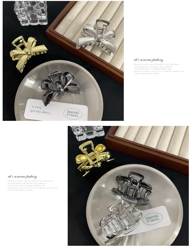 Simple Bow Small Metal Hairpin Women's Head Shark Clip — feature 12