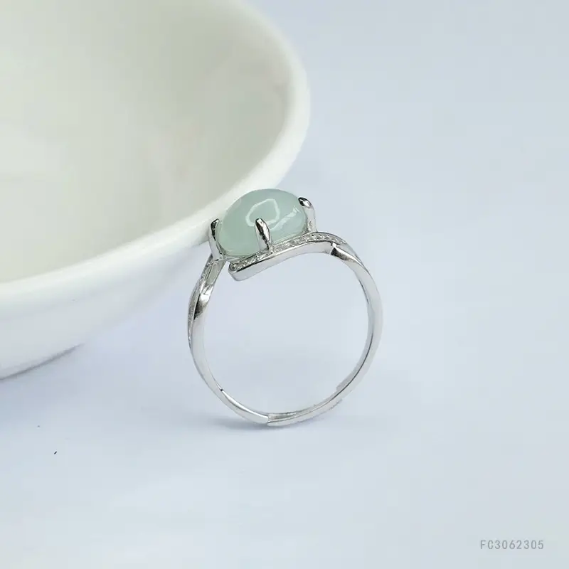 Guan Yu S925 Silver Inlaid Natural Jade Ring