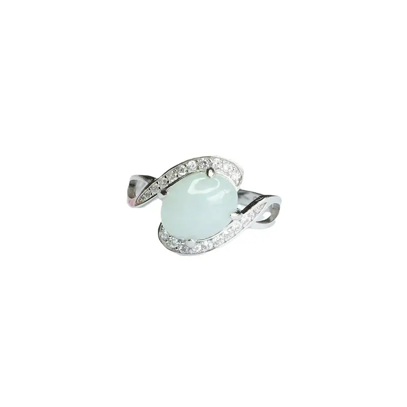 Guan Yu S925 Silver Inlaid Natural Jade Ring