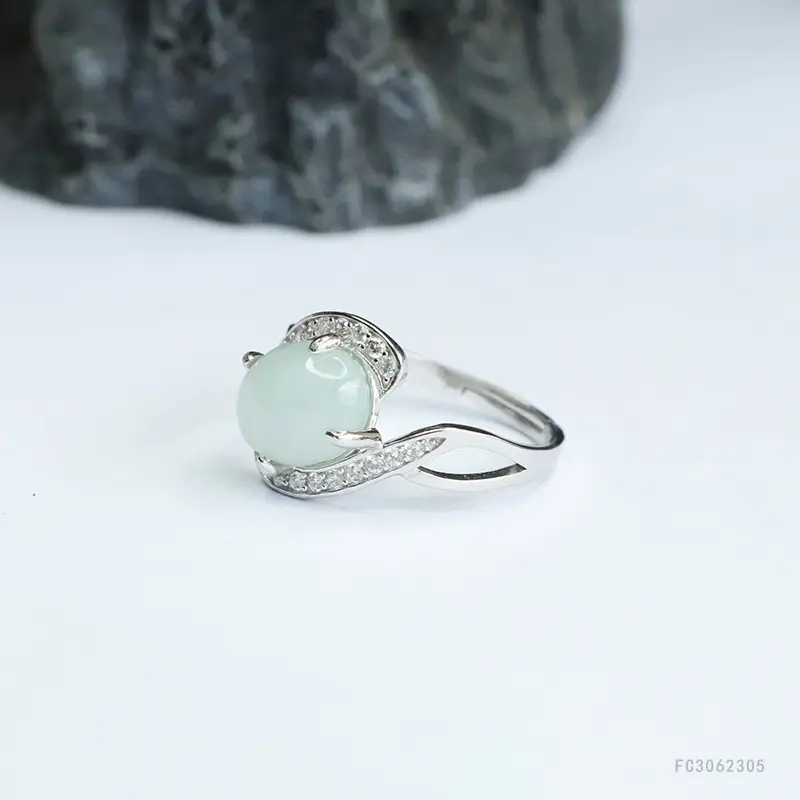 Guan Yu S925 Silver Inlaid Natural Jade Ring — feature 10