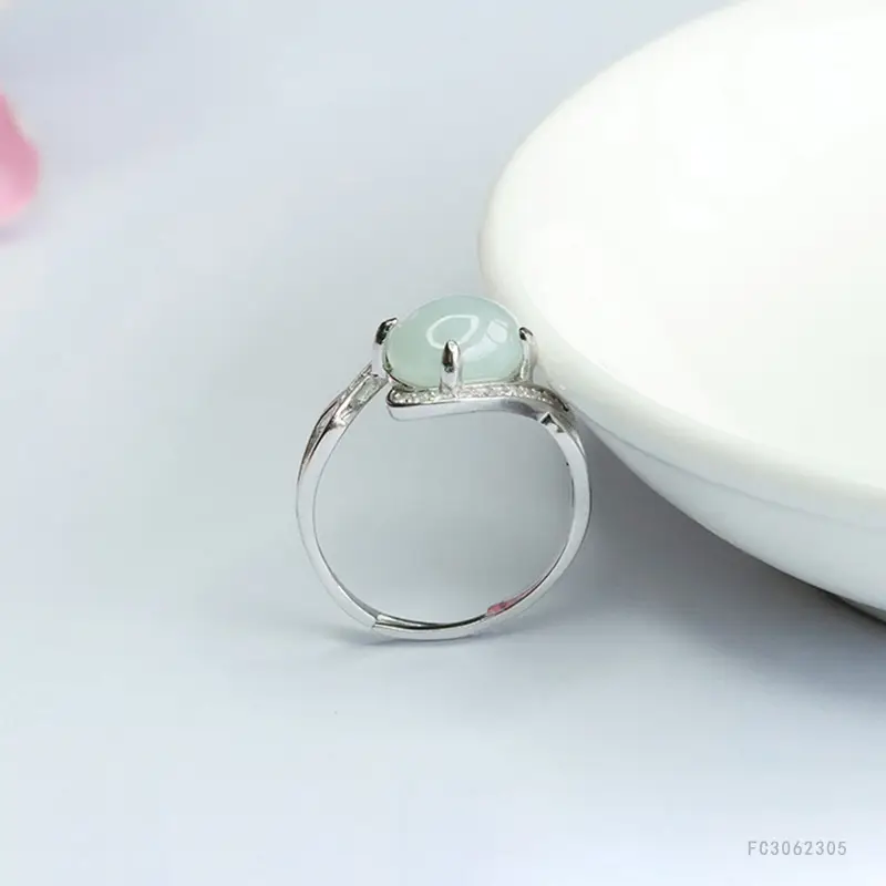 Guan Yu S925 Silver Inlaid Natural Jade Ring — feature 6