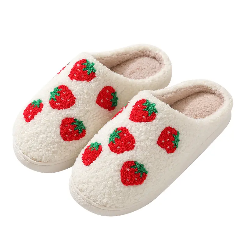 New comfortable home cute cartoon strawberry winter cotton slippers men and women couple thick bottom warm cotton slippers