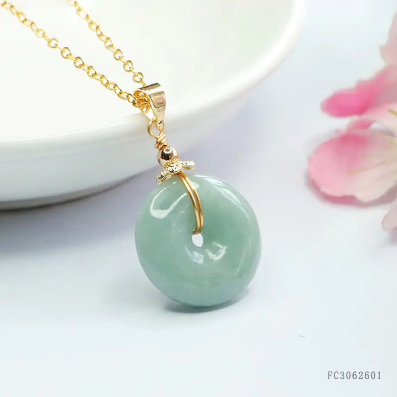 Guan Yu Jade Safety Buckle Necklace with Gold Chain - Image 3