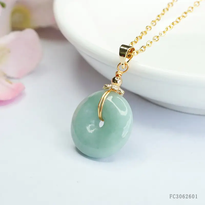 Guan Yu Jade Safety Buckle Necklace with Gold Chain - Image 4