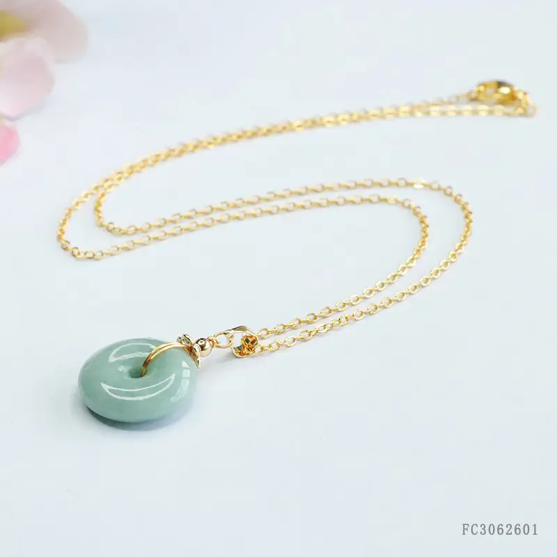 Guan Yu Jade Safety Buckle Necklace with Gold Chain - Image 5