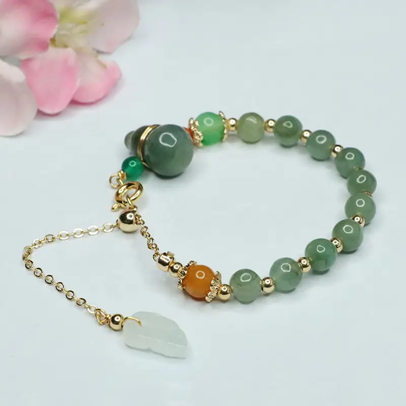 Guan Yu Jade Leaf Bracelet Green Oil Gourd Leaf for Women - Image 3