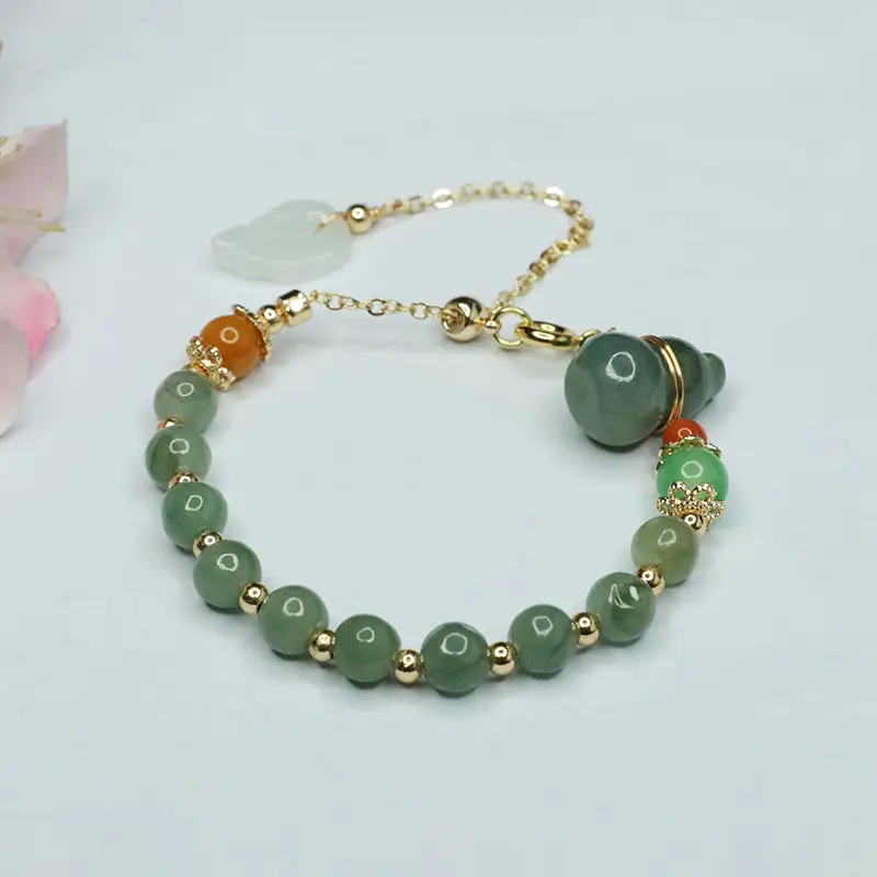 Guan Yu Jade Leaf Bracelet Green Oil Gourd Leaf for Women - Image 4