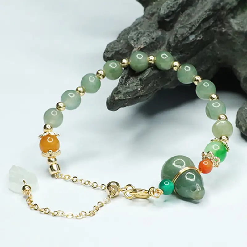 Guan Yu Jade Leaf Bracelet Green Oil Gourd Leaf for Women - Image 5