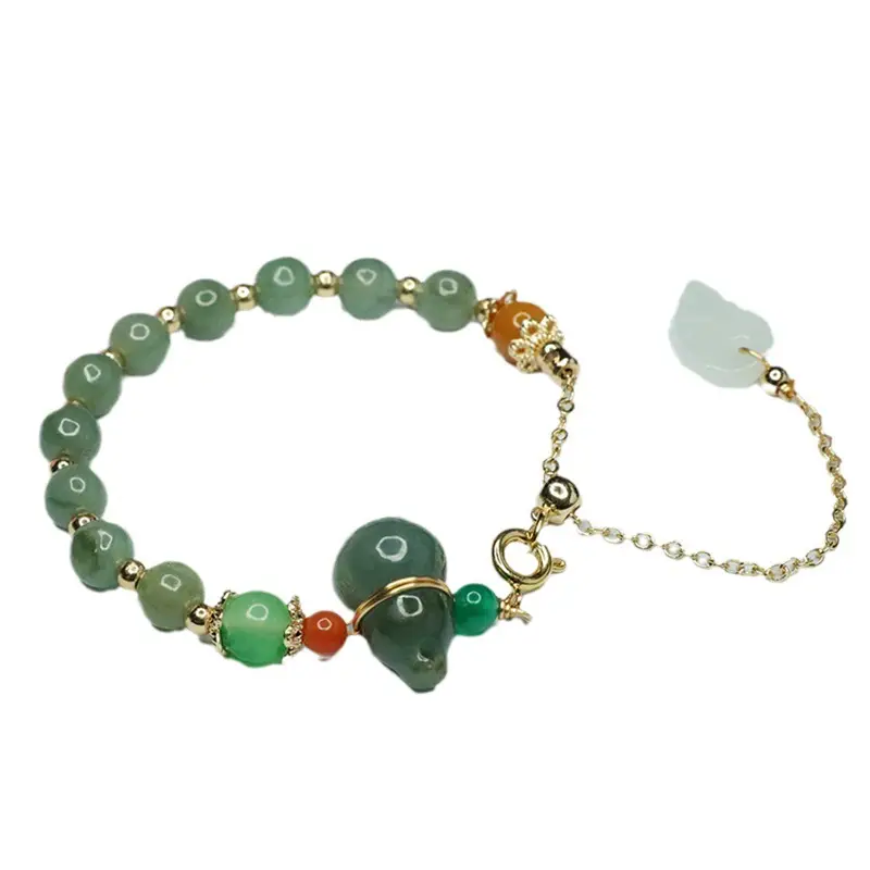 Guan Yu Jade Leaf Bracelet Green Oil Gourd Leaf for Women - Image 6