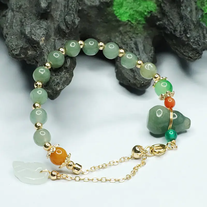Guan Yu Jade Leaf Bracelet Green Oil Gourd Leaf for Women — feature 8