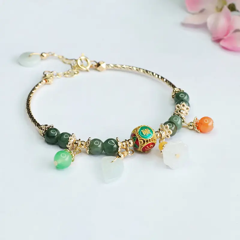 Jade Leaf Enamel Bracelet Green Oil Green Jade Leaf Enamel Color Peace and Joy Bracelet - Image 2