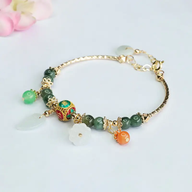 Jade Leaf Enamel Bracelet Green Oil Green Jade Leaf Enamel Color Peace and Joy Bracelet - Image 3