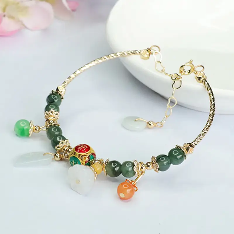 Jade Leaf Enamel Bracelet Green Oil Green Jade Leaf Enamel Color Peace and Joy Bracelet - Image 4
