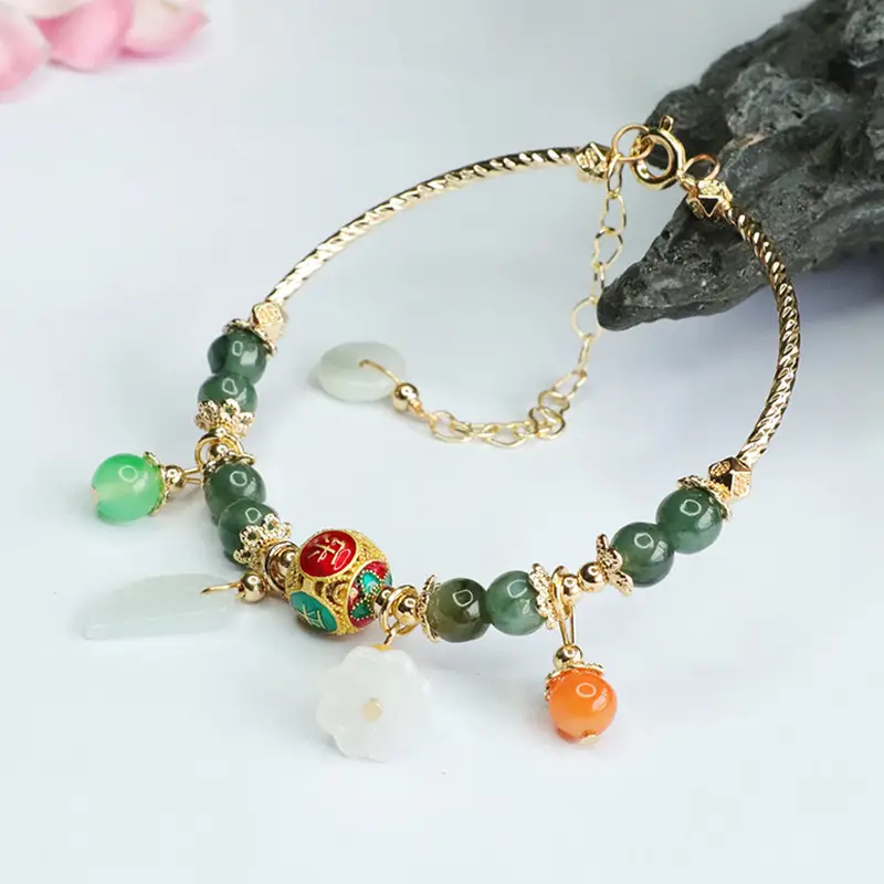 Jade Leaf Enamel Bracelet Green Oil Green Jade Leaf Enamel Color Peace and Joy Bracelet — feature 10