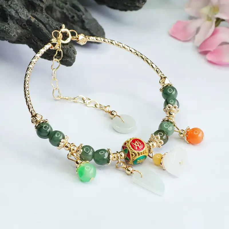 Jade Leaf Enamel Bracelet Green Oil Green Jade Leaf Enamel Color Peace and Joy Bracelet — feature 11