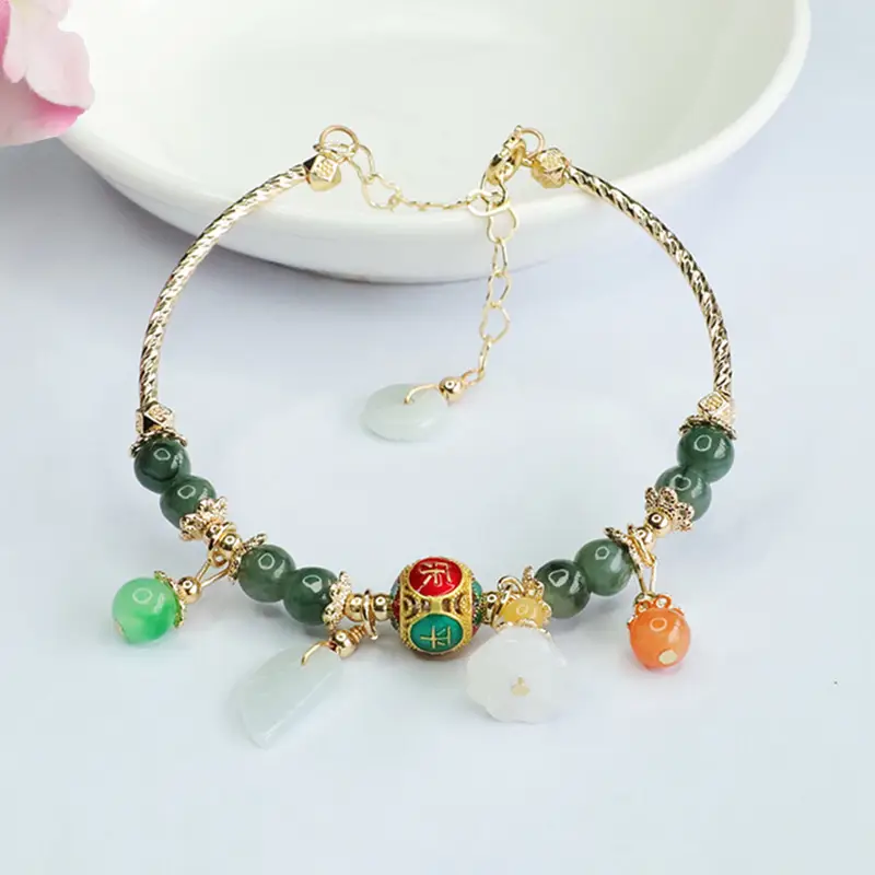 Jade Leaf Enamel Bracelet Green Oil Green Jade Leaf Enamel Color Peace and Joy Bracelet — feature 7