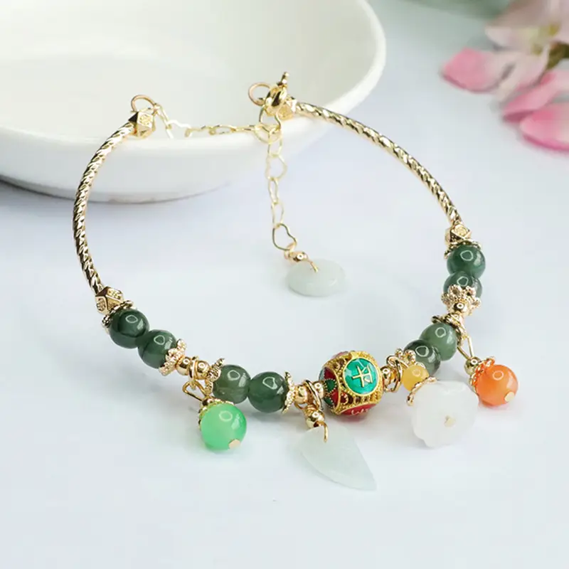 Jade Leaf Enamel Bracelet Green Oil Green Jade Leaf Enamel Color Peace and Joy Bracelet — feature 9