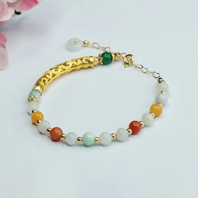 Colorful Jade Beads Half Bangle Bracelet for Women - Image 2