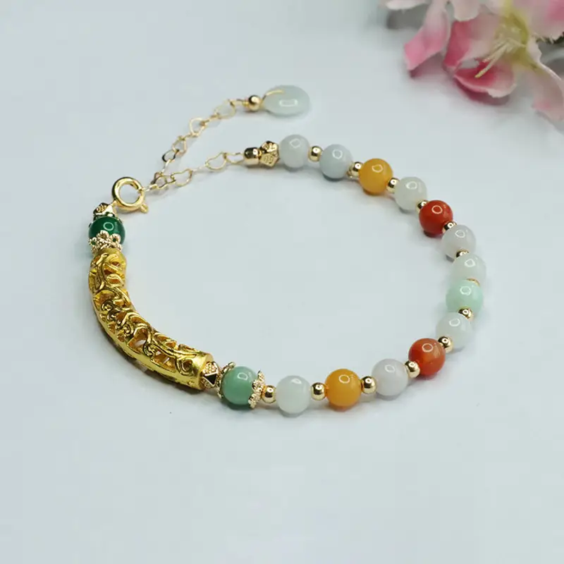 Colorful Jade Beads Half Bangle Bracelet for Women - Image 3