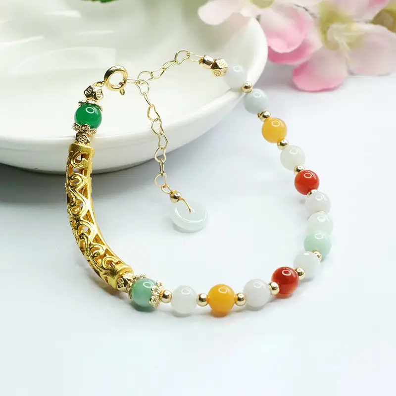 Colorful Jade Beads Half Bangle Bracelet for Women - Image 4