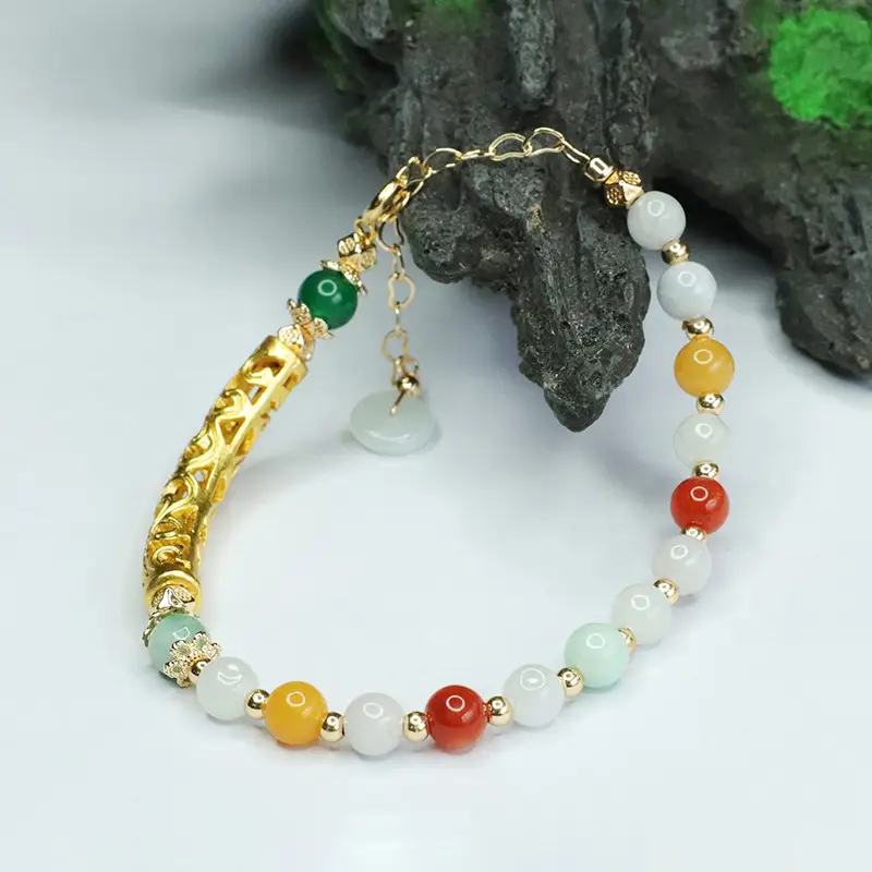 Colorful Jade Beads Half Bangle Bracelet for Women — feature 11