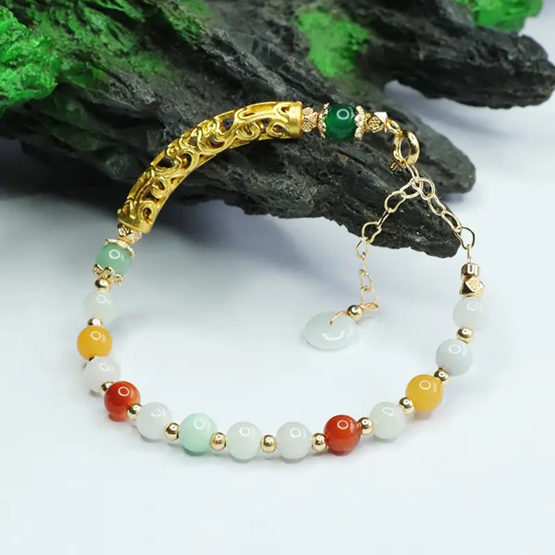 Colorful Jade Beads Half Bangle Bracelet for Women — feature 12