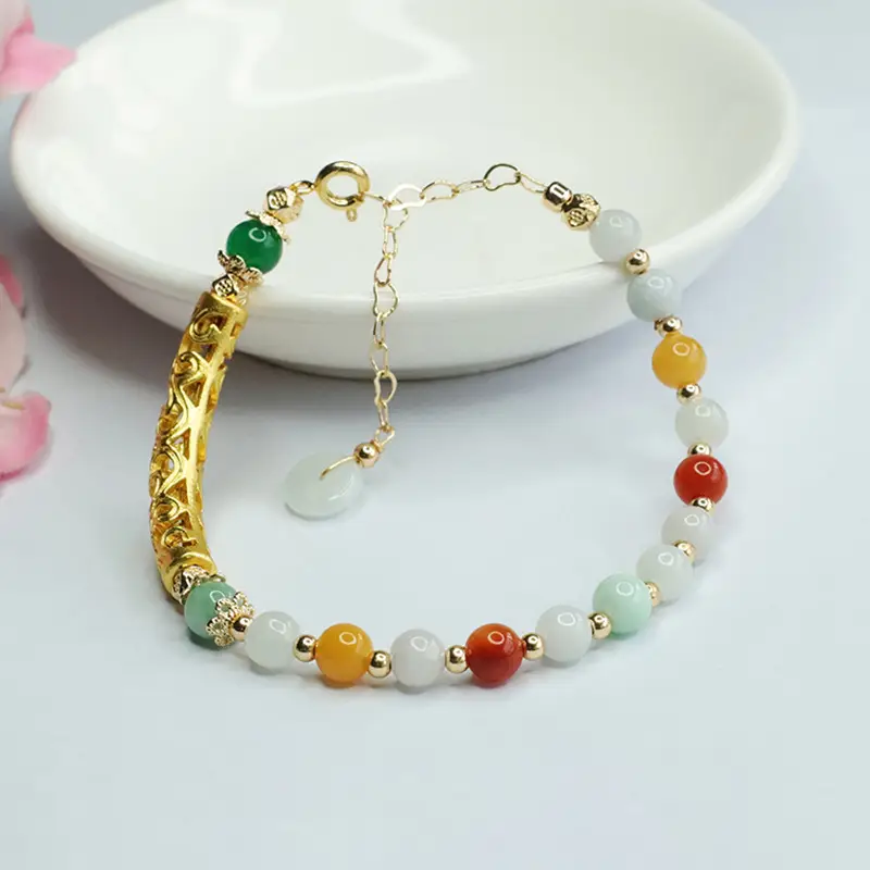 Colorful Jade Beads Half Bangle Bracelet for Women — feature 7