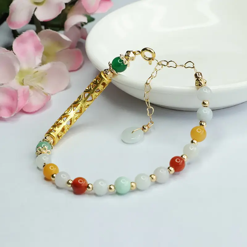 Colorful Jade Beads Half Bangle Bracelet for Women — feature 8