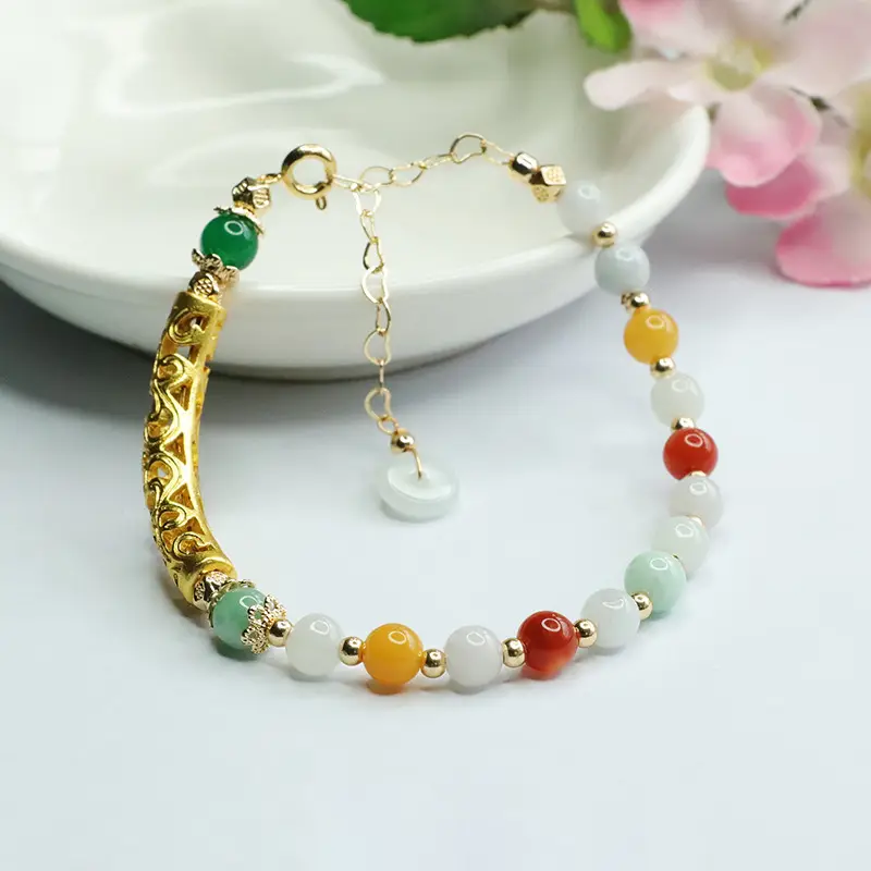 Colorful Jade Beads Half Bangle Bracelet for Women — feature 9