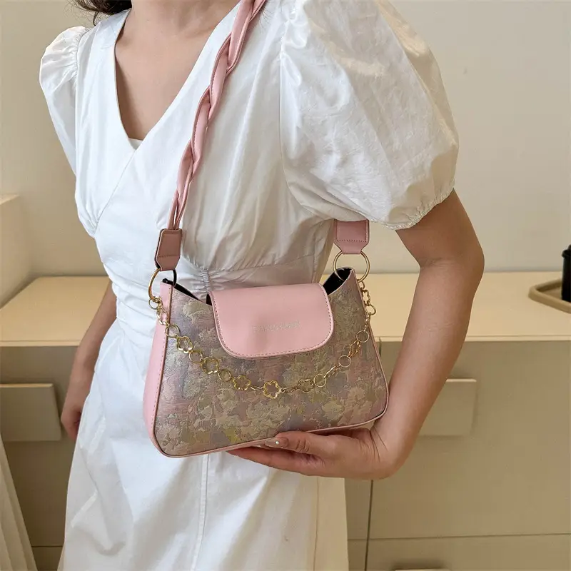 Blue Embroidered Textured Shoulder Bag for Women - Image 5