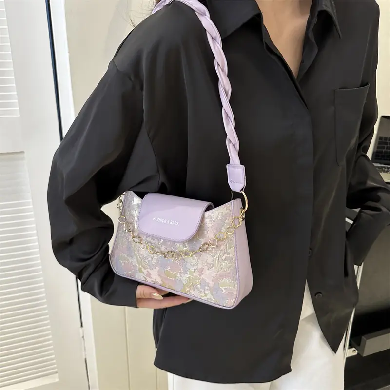 Blue Embroidered Textured Shoulder Bag for Women - Image 6
