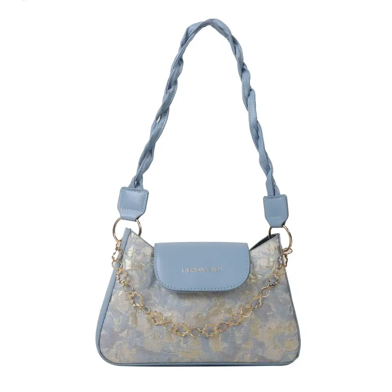 Blue Embroidered Textured Shoulder Bag for Women - Image 8