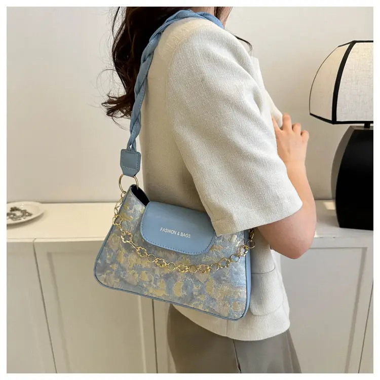 Blue Embroidered Textured Shoulder Bag for Women — feature 12