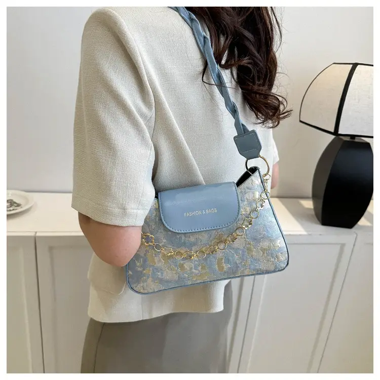 Blue Embroidered Textured Shoulder Bag for Women — feature 14