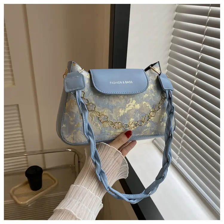 Blue Embroidered Textured Shoulder Bag for Women — feature 16