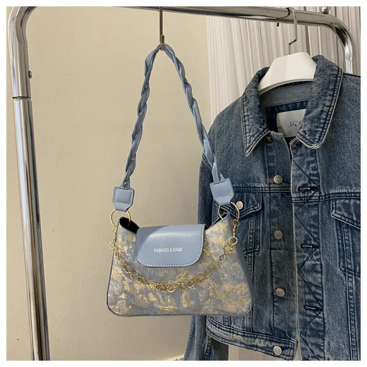 Blue Embroidered Textured Shoulder Bag for Women — feature 19