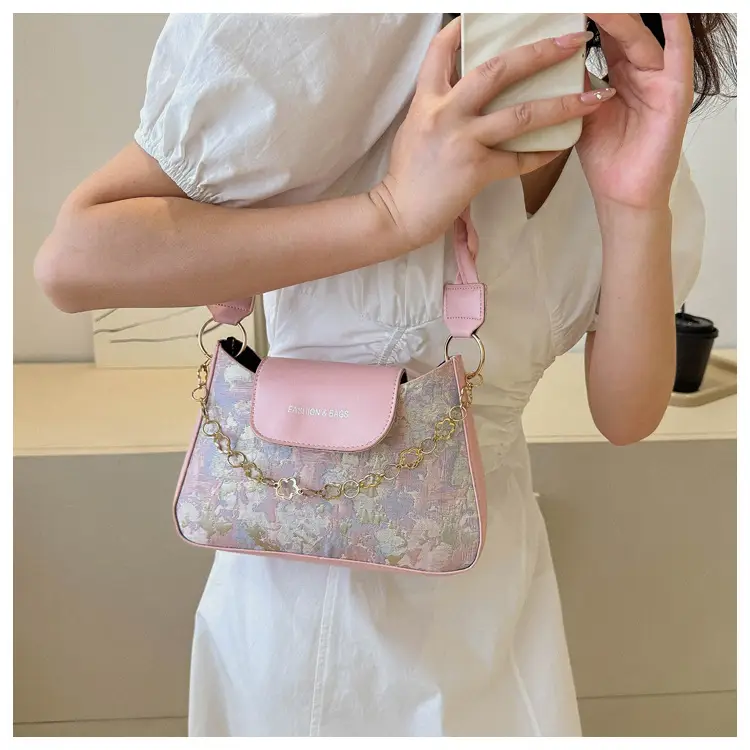 Blue Embroidered Textured Shoulder Bag for Women — feature 2