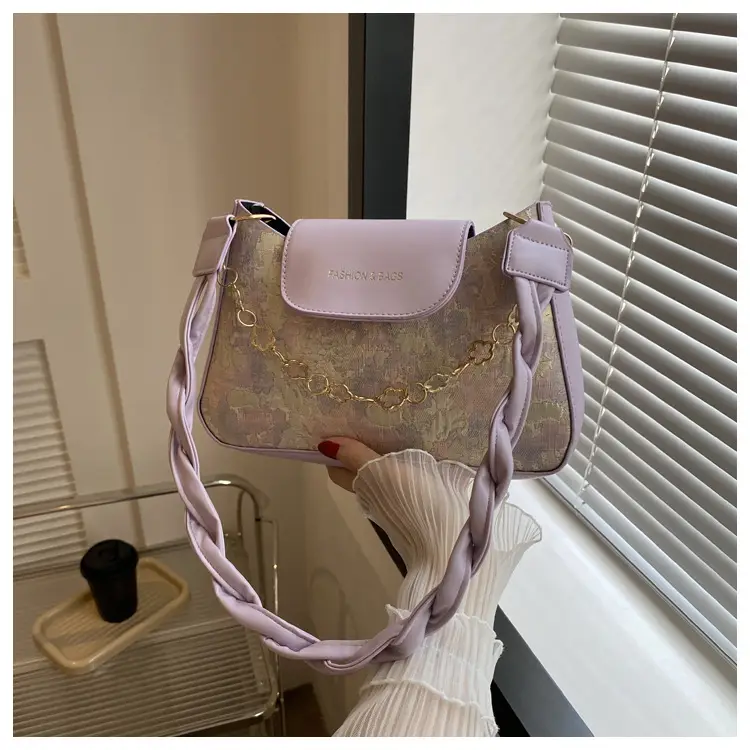 Blue Embroidered Textured Shoulder Bag for Women - Image 2