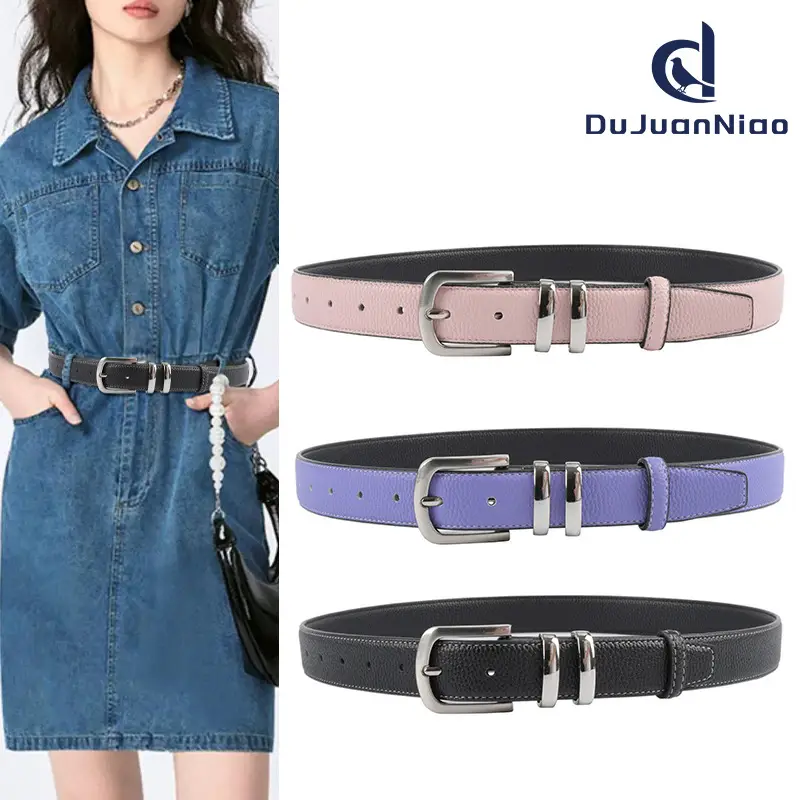 Women's Black Genuine Leather Belt with Buckle - Image 16
