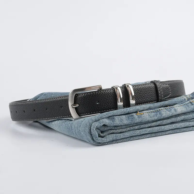Women's Black Genuine Leather Belt with Buckle - Image 19