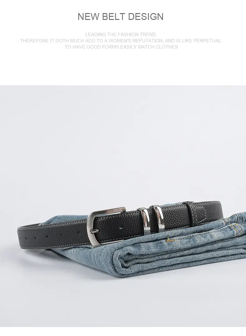 Women's Black Genuine Leather Belt with Buckle β feature 11