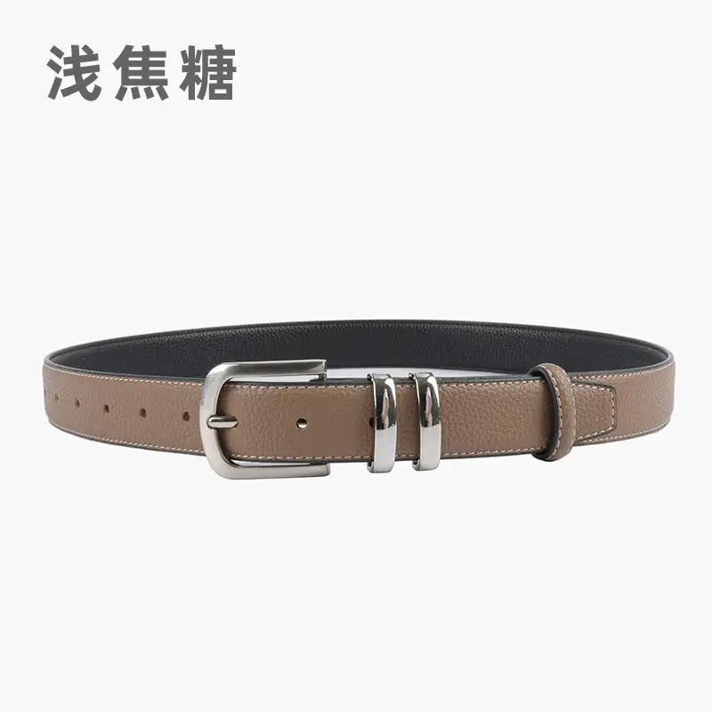 Women's Black Genuine Leather Belt with Buckle - Image 14