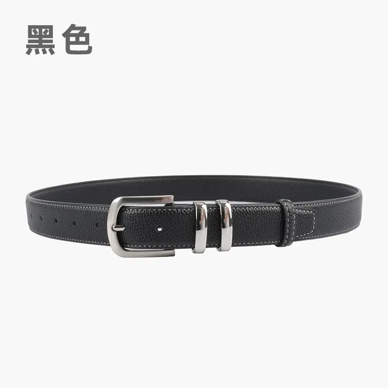 Women's Black Genuine Leather Belt with Buckle - Image 2