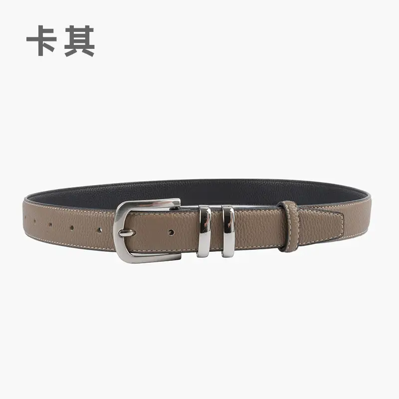 Women's Black Genuine Leather Belt with Buckle - Image 3
