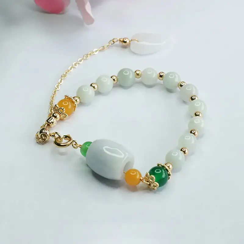 Lucky Jade Bracelet with Green Leaves for Women - Image 3