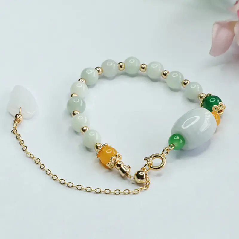 Lucky Jade Bracelet with Green Leaves for Women - Image 4
