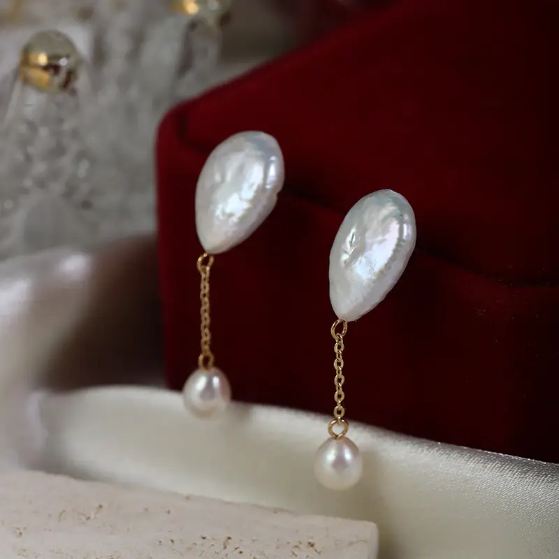 Baroque Pearl Earrings S925 Silver Gold Dangle - Image 2
