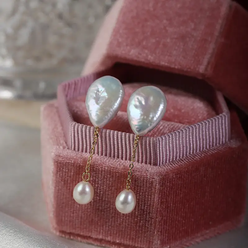 Baroque Pearl Earrings S925 Silver Gold Dangle - Image 3